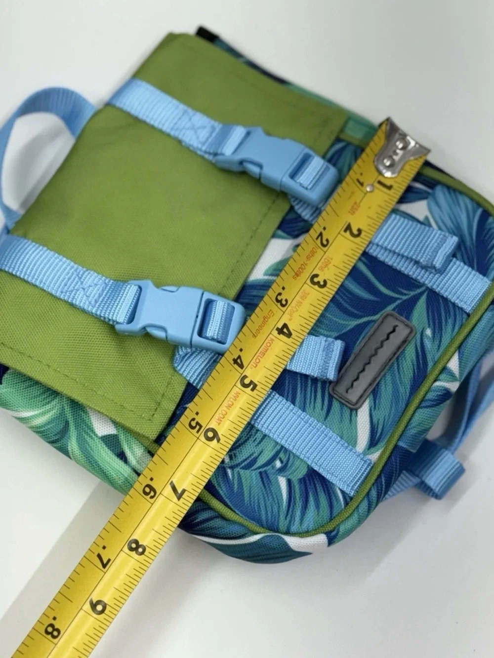 Small Pet Backpack Harness Blue Green Tropical Print Adjustable